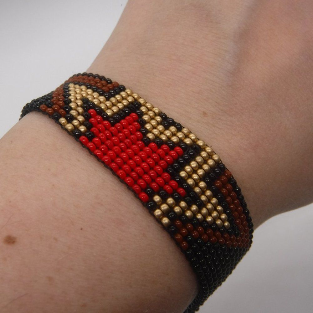 Loom Beaded Bracelet Dark Starburst w/ Leather